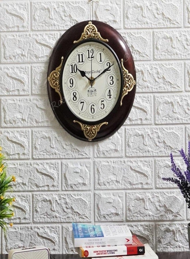Vintage Clock Brass Inlay Wooden Shiny Brown Handcrafted Analog Wall Clock/One Year Warranty / 9143-12-FH, 30x30 Cm - Image 5